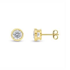 9CT Yellow-Gold Round Crystal Stud Earrings