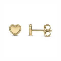 9CT Yellow-Gold Beaded Edge Heart Stud Earrings