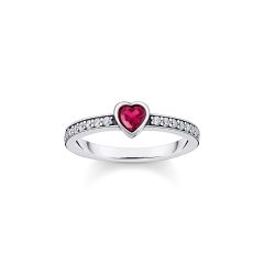 Thomas Sabo Red Stone Heart & Sterling Silver Ring