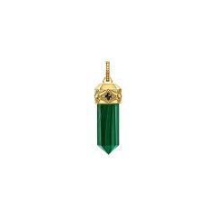 Thomas Sabo Rebel Wolf Gold & Green Malachite Amulet Pendant