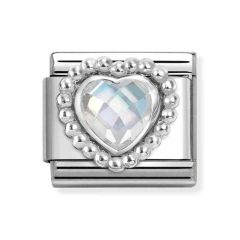 Nomination Composable Classic Steel & White Heart Beaded Link Charm