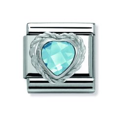 Nomination Blue Zirconia Heart, Steel & Silver Composable Classic Charm