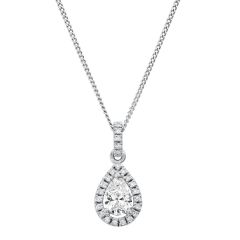Lab Grown Diamond 0.30CT Pear Halo Platinum Pendant Necklace
