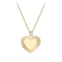9CT Yellow-Gold Polished & Patterned Heart Pendant Necklace