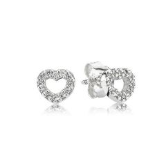 PANDORA Silver & Zirconia Heart Stud Earrings