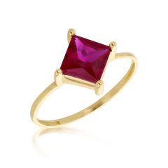 9CT Yellow-Gold & Red Princess-Cut Solitaire Ring