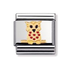 Nomination Composable Classic 18ct Gold & Red Enamel Owl Charm