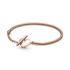 Pandora Moments Heart T-Bar 14K Rose Gold-Plated Snake Chain Bracelet