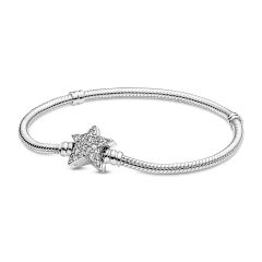 Pandora Moments Asymmetric Star Clasp Silver Snake Chain Bracelet