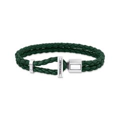 Thomas Sabo Rebel Men's Silver & Braided Green Leather Bracelet