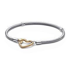 Pandora Moments Heart Closure Two-Tone Snake Chain Bracelet