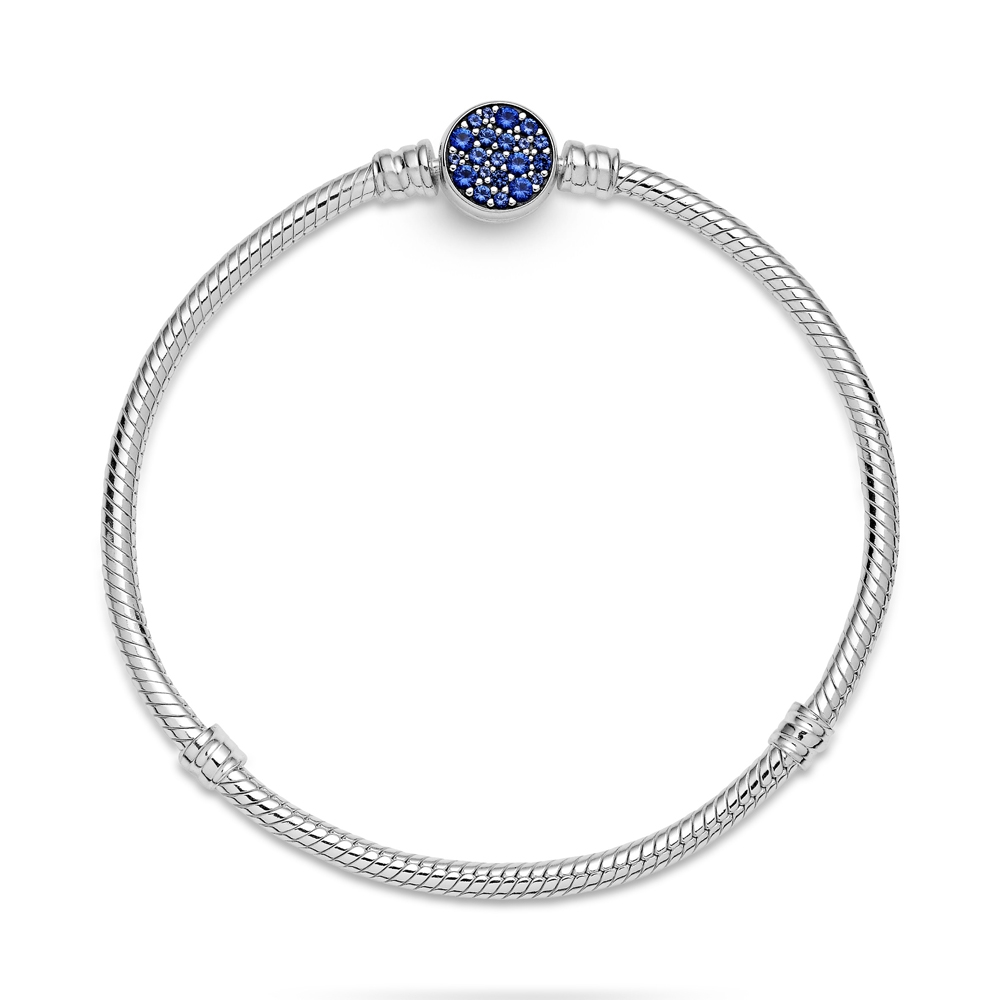 Pandora Moments Sparkling Blue Clasp Silver Snake Chain Bracelet - 3 Pandora Moments Sparkling Blue Clasp Silver Snake Chain Bracelet - 3