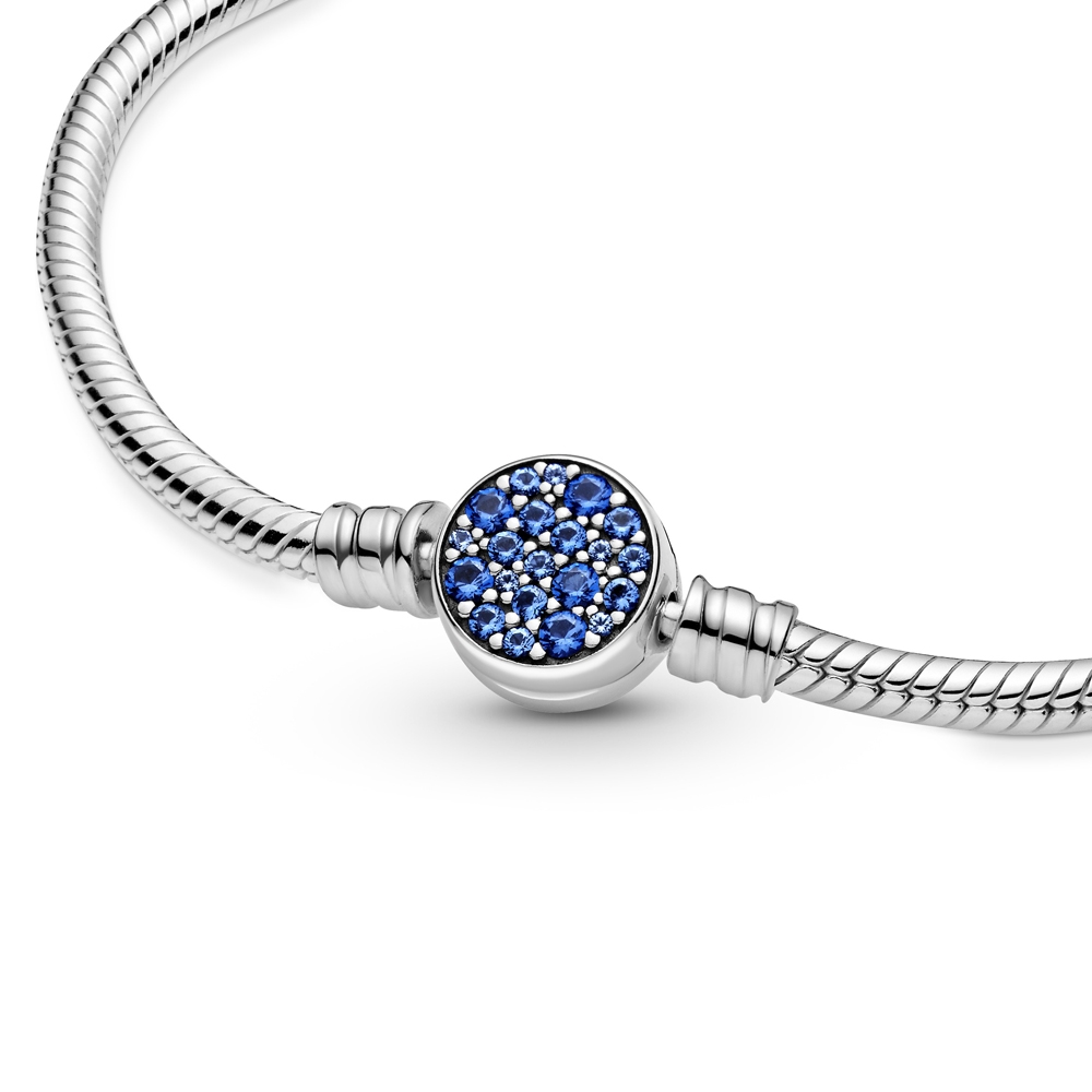 Pandora Moments Sparkling Blue Clasp Silver Snake Chain Bracelet - 2 Pandora Moments Sparkling Blue Clasp Silver Snake Chain Bracelet - 2