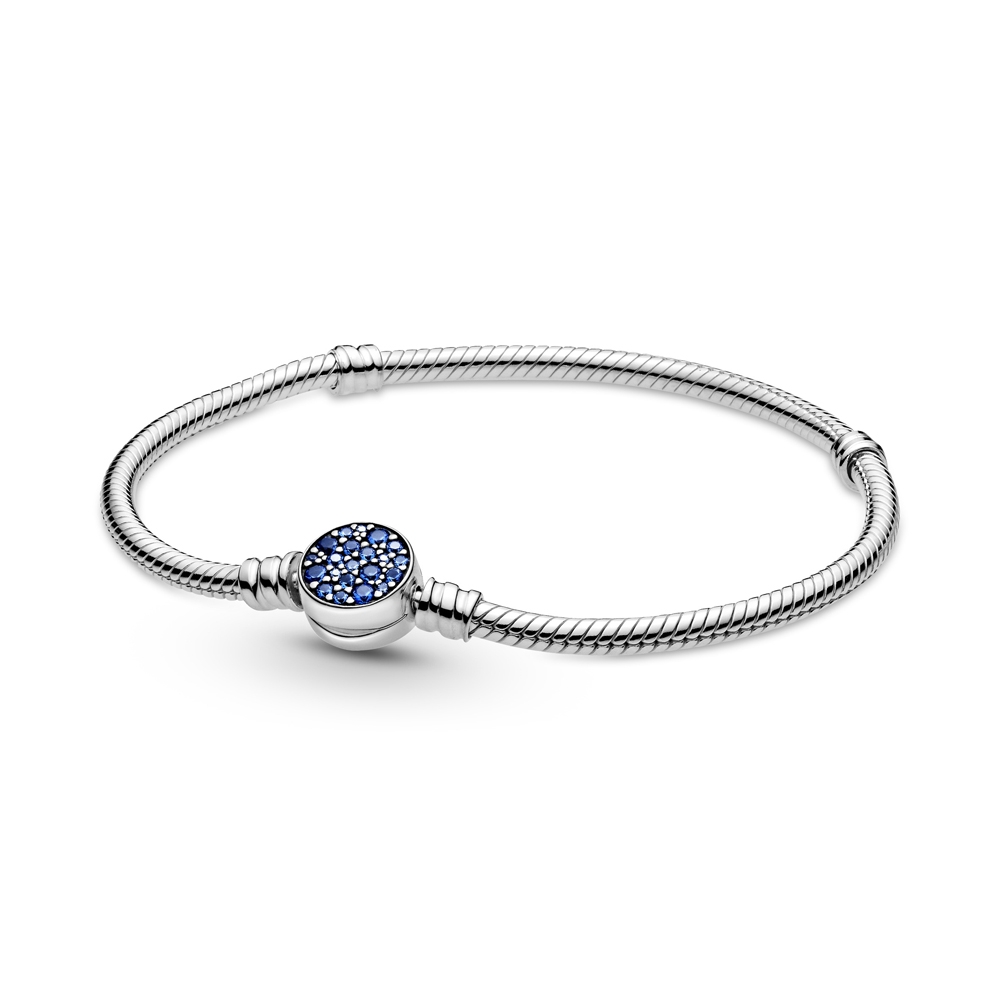 Pandora Moments Sparkling Blue Clasp Silver Snake Chain Bracelet - 1 Pandora Moments Sparkling Blue Clasp Silver Snake Chain Bracelet - 1