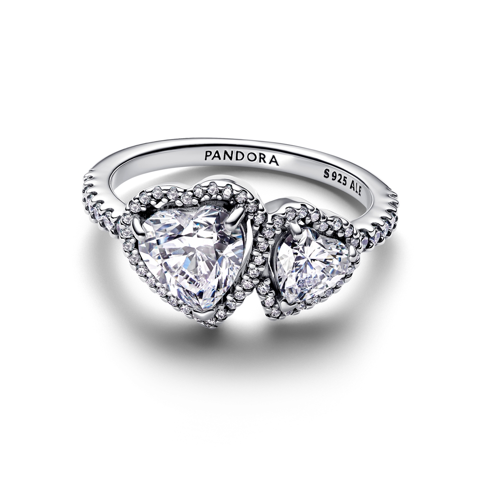 Pandora Timeless Sparkling Halo Hearts Sterling Silver Ring - 2 Pandora Timeless Sparkling Halo Hearts Sterling Silver Ring - 2