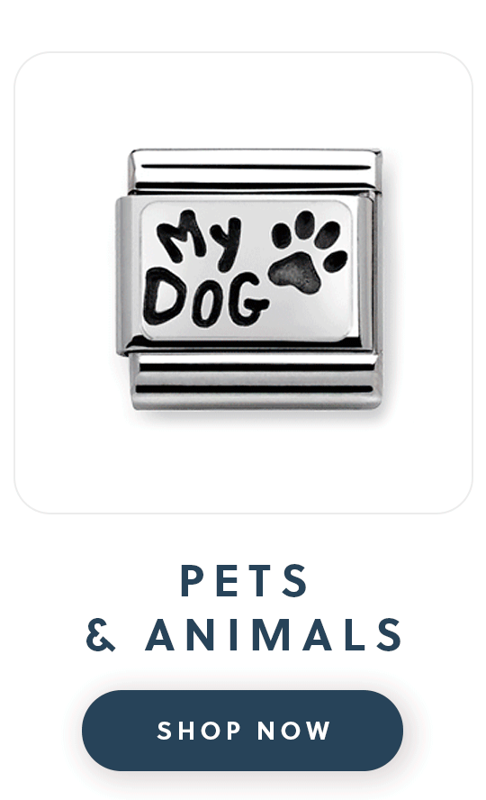 A Nomination charm with my dog and a paw print engraved with text pets and animals shop now