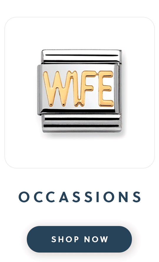 A Nomination charm with wife engraved with text occasions shop now
