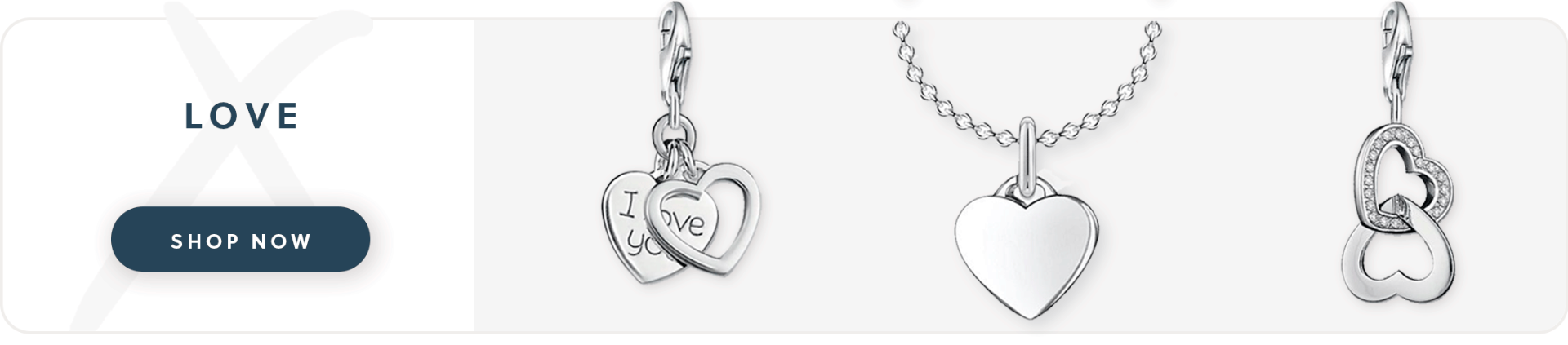 Three thomas sabo heart charms with text love shop now