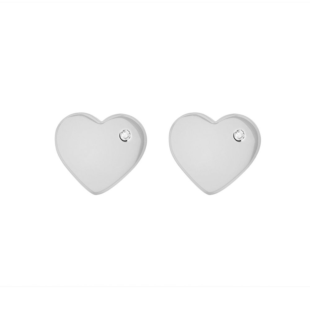 Sterling Silver Polished Sparkling Heart Stud Earrings