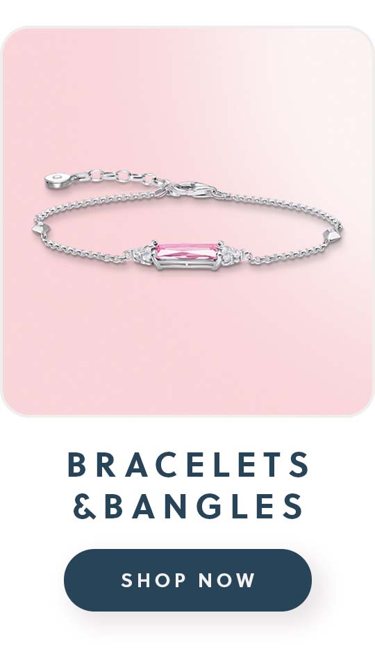 A Thomas Sabo silver pink stone bracelet with text bracelets and bangles shop now