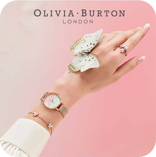 Olivia Burton rose-gold watch & bracelet and white butterfly