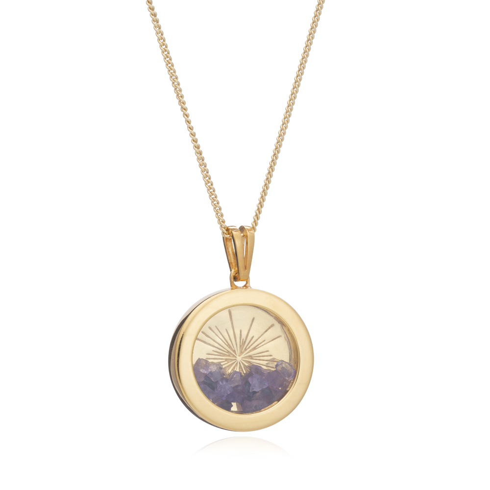 Rachel Jackson Small Sunburst Amethyst & Gold Amulet Necklace